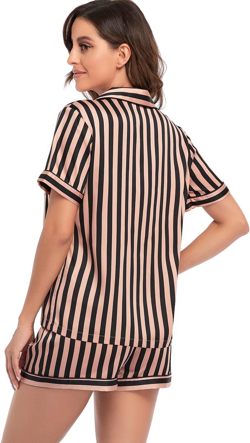 Women's Satin Pajama Set 2-Piece Sleepwear Loungewear Button Down Short Sleeve Silky PJ Set