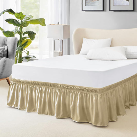 FreshCulture Twin Bed Skirt, Elastic Wrap Around Bed Skirt Twin Size, Bed Skirts for Adjustable Bed, Easy Fit with 18 Inch Drop Length, Hotel Quality Dust Ruffle for Twin Bed (Beige)