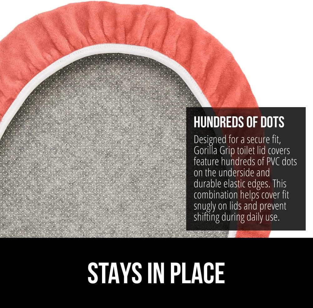 GORILLA GRIP Thick Memory Foam Bathroom Toilet Lid Seat Cover, Soft Velvet Topside, Machine Wash, Plush Cushioned Covers Fits Most Size Lids, Decorative Bath Room Accessories, 19.5x18.5, Coral