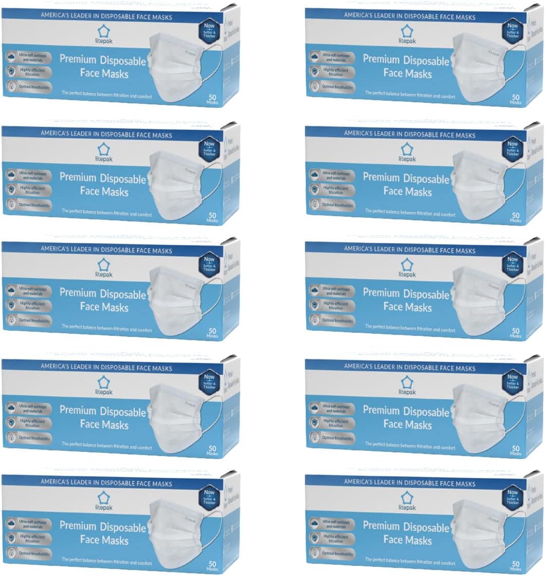 Litepak 500pcs Premium Disposable Face Mask SOFT 3ply Nose Wire
