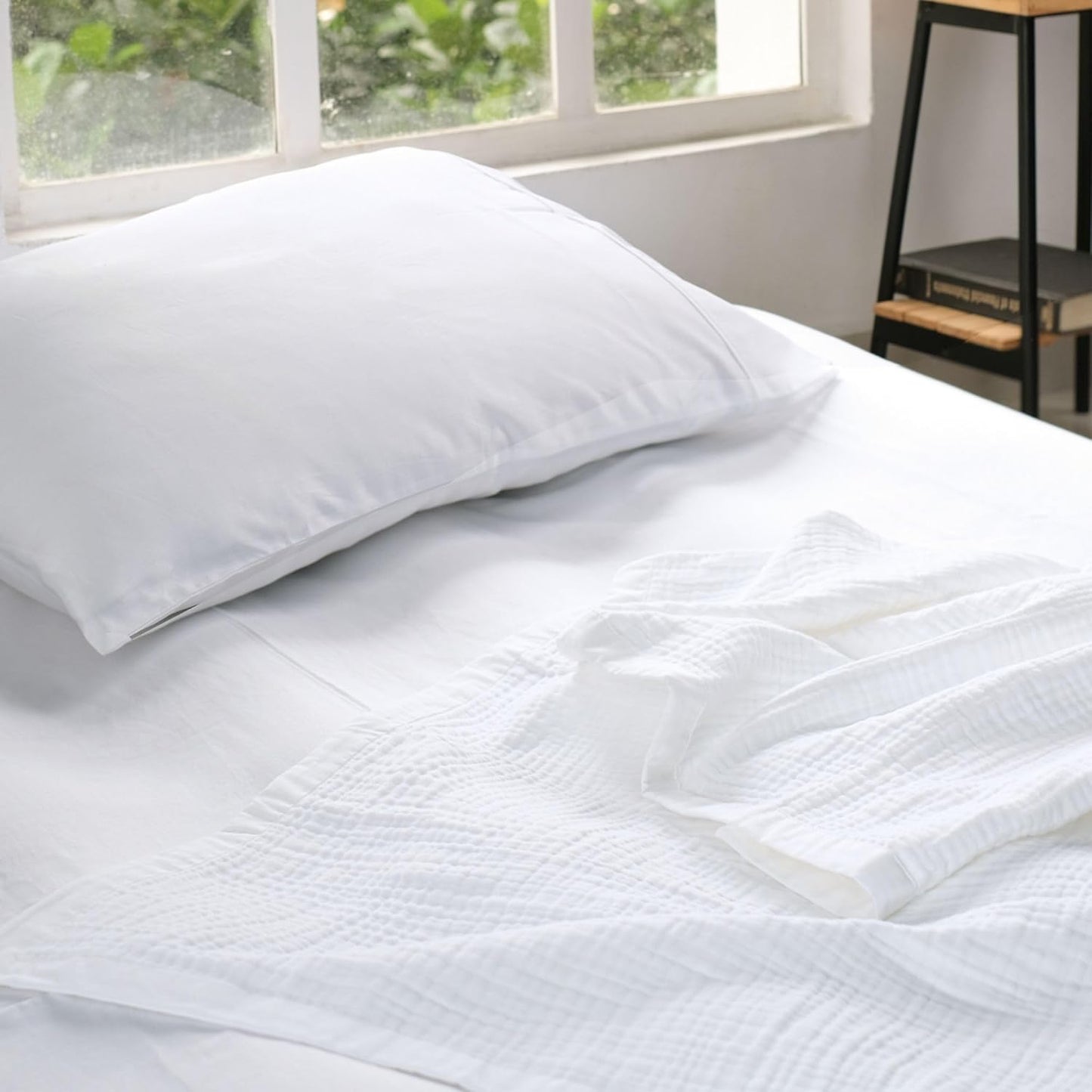 Salt Earth 100% Cotton Muslin Throw Blanket Gauze Blanket 55"X75" Twin, 4 Layered for Couch, Bed, Living Room,Lightweight & All Season Blankets & Throws, Easy to wash, Nature & Skin Friendly(White)