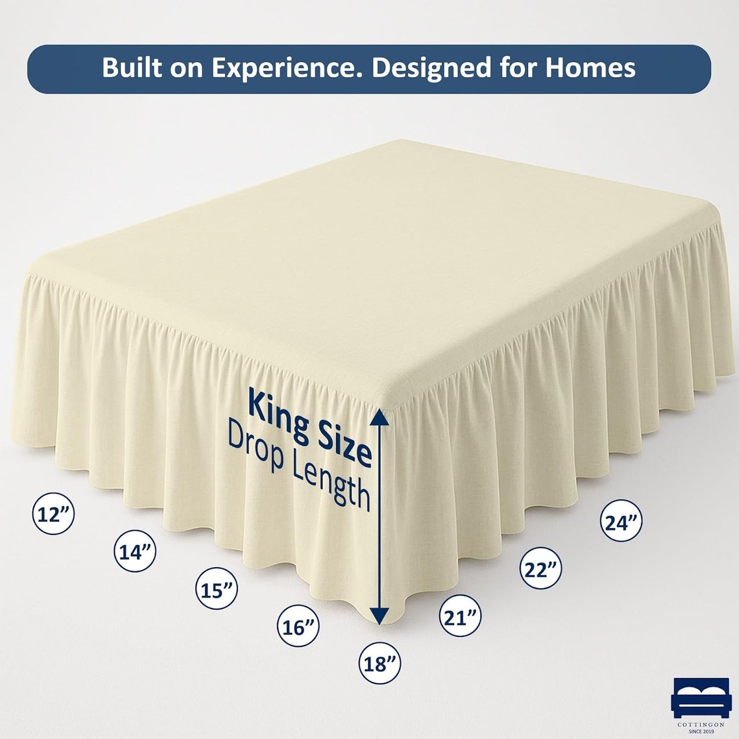 Ruffled Bed Skirt with Split Corners-Dust Ruffle - 14" Drop 100% Microfiber Soft,Sheen & Luxurious Look - Bed Skirts (Ivory -King)