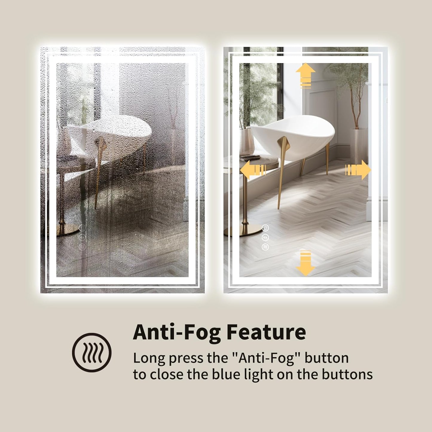 WTTY LED Bathroom Mirror with Backlit and Front Light, 23.6" X 31.5" Stepless Dimmable LED Mirror for Bathroom,Anti-Fog Lighted Bathroom Vanity Mirror Modern for Wall,Memory Function,Shatter-Proof