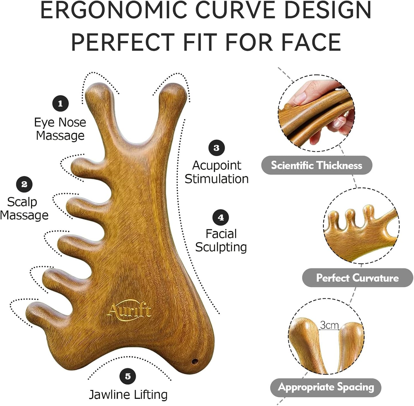 Gua Sha Tool for Face & Body – 4 in 1 Natural Green Sandalwood,Lymphatic Drainage,Jaw Lifting & Nose Sculpting, Head Massage Comb for Stress Relief,Home Office Self Care,Gifts for Mom Girl Friend
