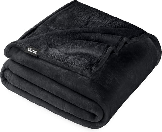 Bare Home Fleece Blanket - Throw Extra Long - Ultra-Soft Lightweight for Bed, Sofa, and Couch - Luxury Microplush - Cozy Warm Blanket (Throw XL, Black)