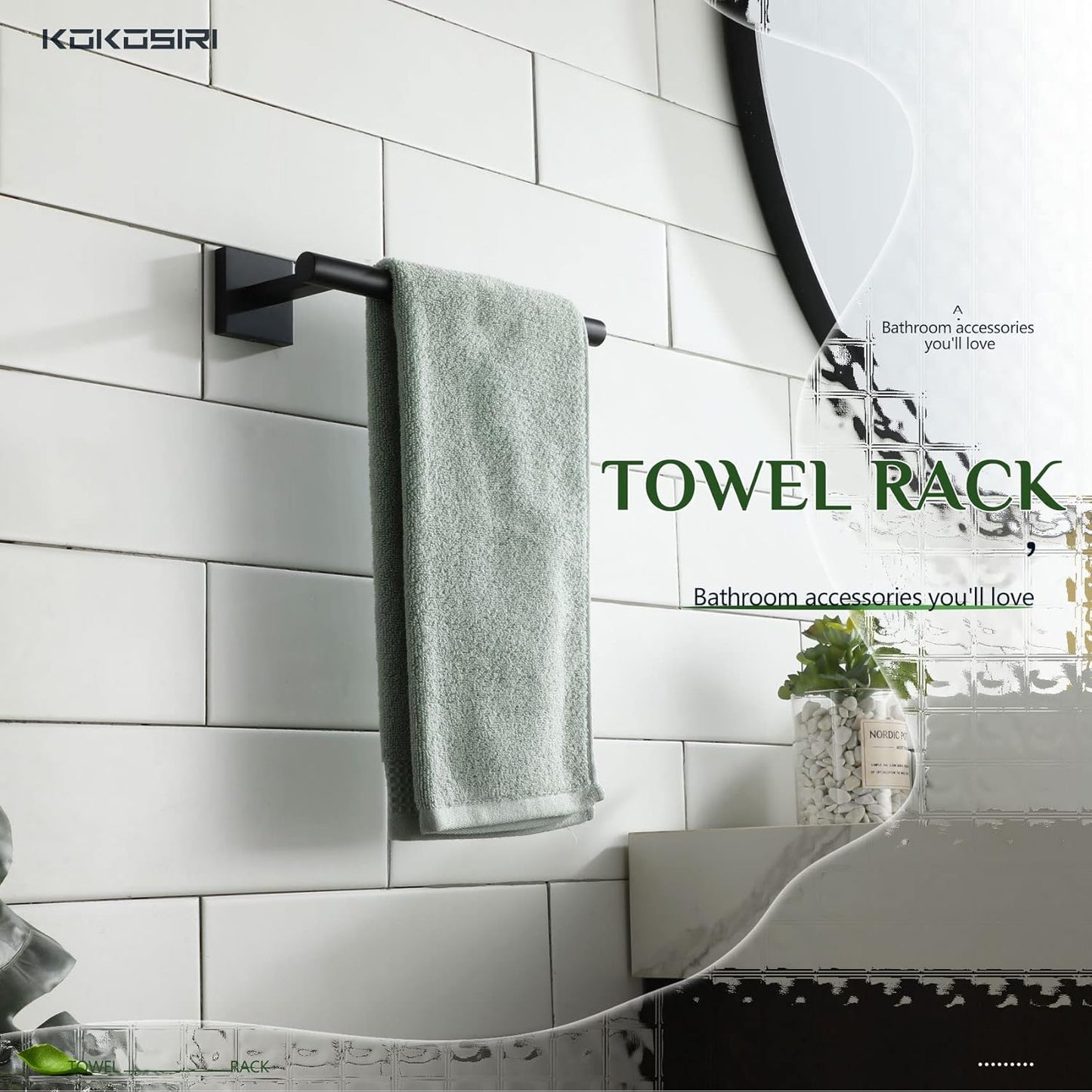 KOKOSIRI Towel Bar Matte Black Bathroom Hardware Hand Towel Rails Wall Mounted Kitchen Toilet Cabinet Paper Holder, Stainless Steel B3008BK