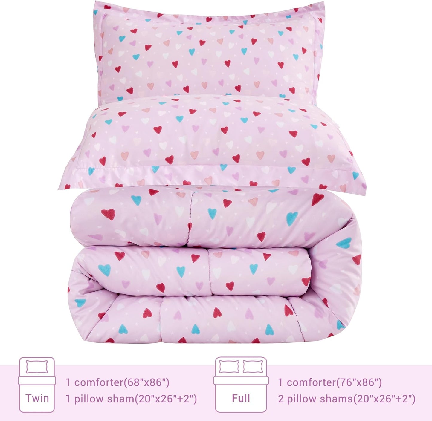 Viviland Kids Twin Bedding Sets for Girls, Soft Microfiber Twin Comforter Sets, Purple Heart
