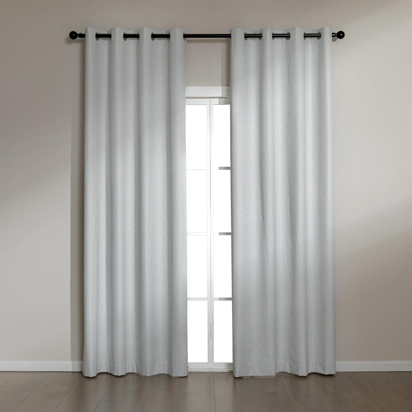 Amazon Basics Faux Linen Blackout Curtains for Bedroom and Living Room, 2-Piece Set with Grommets, 52" W x 95" L, White