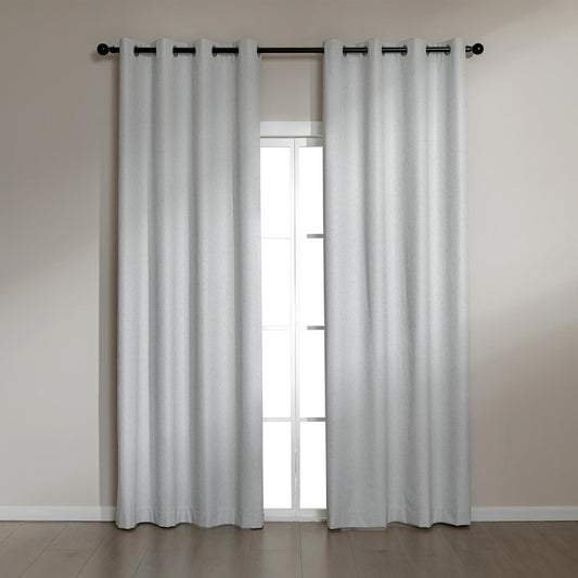 Amazon Basics Faux Linen Blackout Curtains for Bedroom and Living Room, 2-Piece Set with Grommets, 42" W x 95" L, White