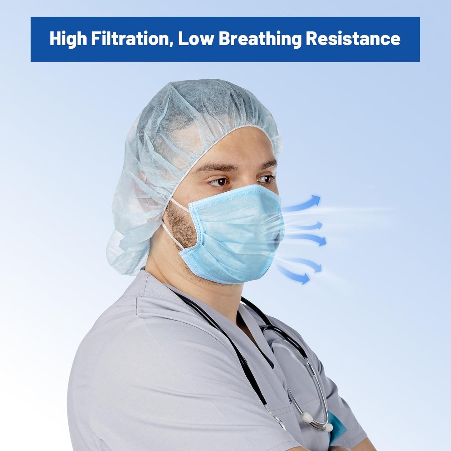 JMU Level 3 Disposable Face Mask 4-Ply for Adult, Medical Grade, ≥98% Filtration, Breathable & Comfortable, 50 Pack