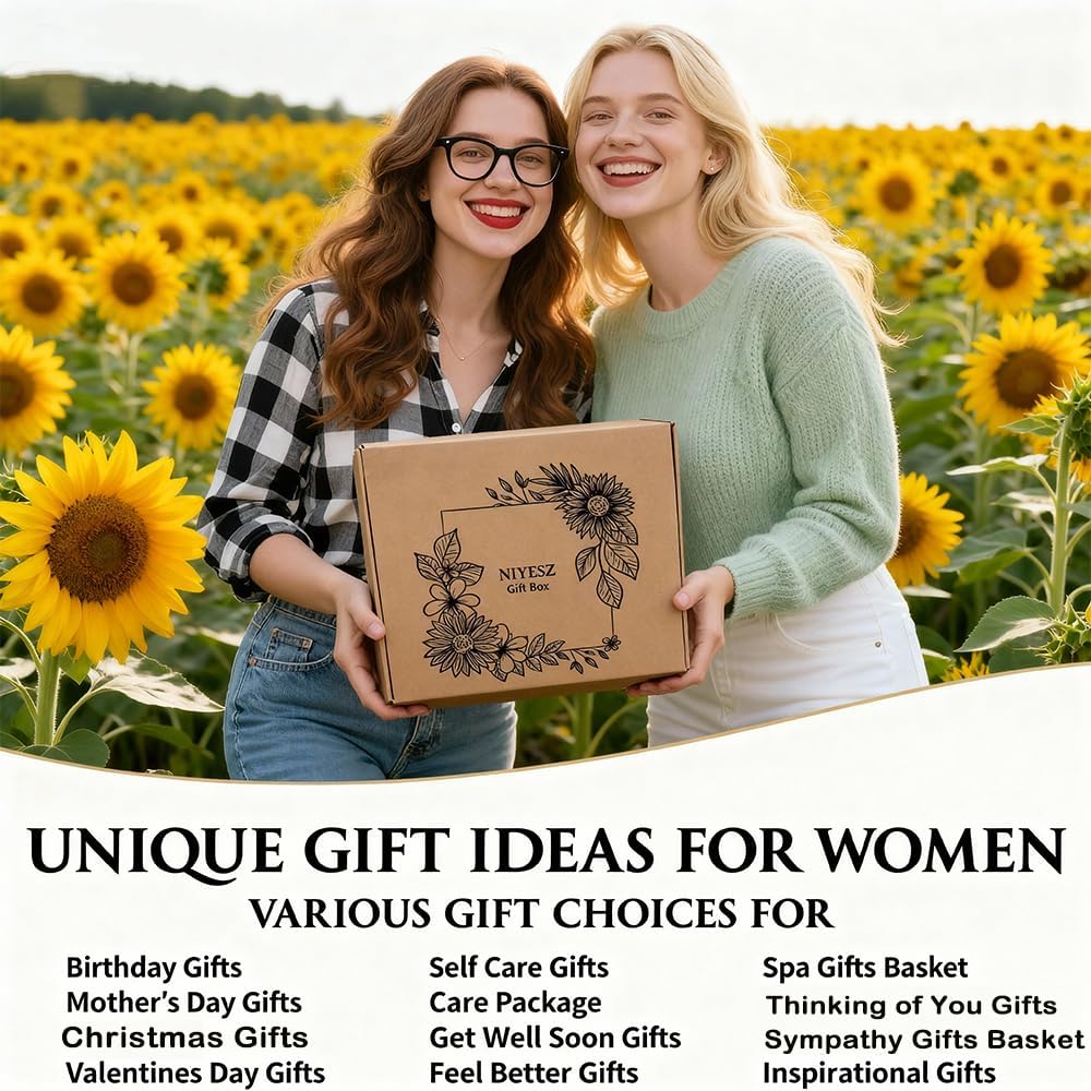 Sunflower Gifts For Women Birthday Gifts for Women Self Care Gift Get Well Soon Baske Spa Gift Care Package Luxurious Flannel Blanket Unique Christmas Gift for Mom Wife Friend Grandma Sister