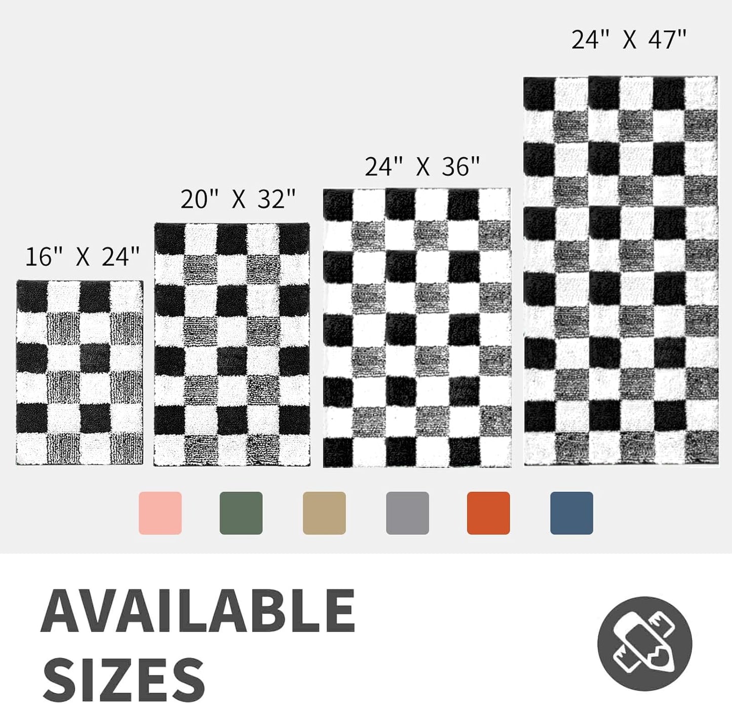 CozeCube Bath mats for Bathroom Non Slip, Fluffy Absorbent Microfiber Bath mat Washable, Aesthetic Bathroom Rugs, Long Jet Black Checkered Bath mat, Jet Black, 47" x 24"