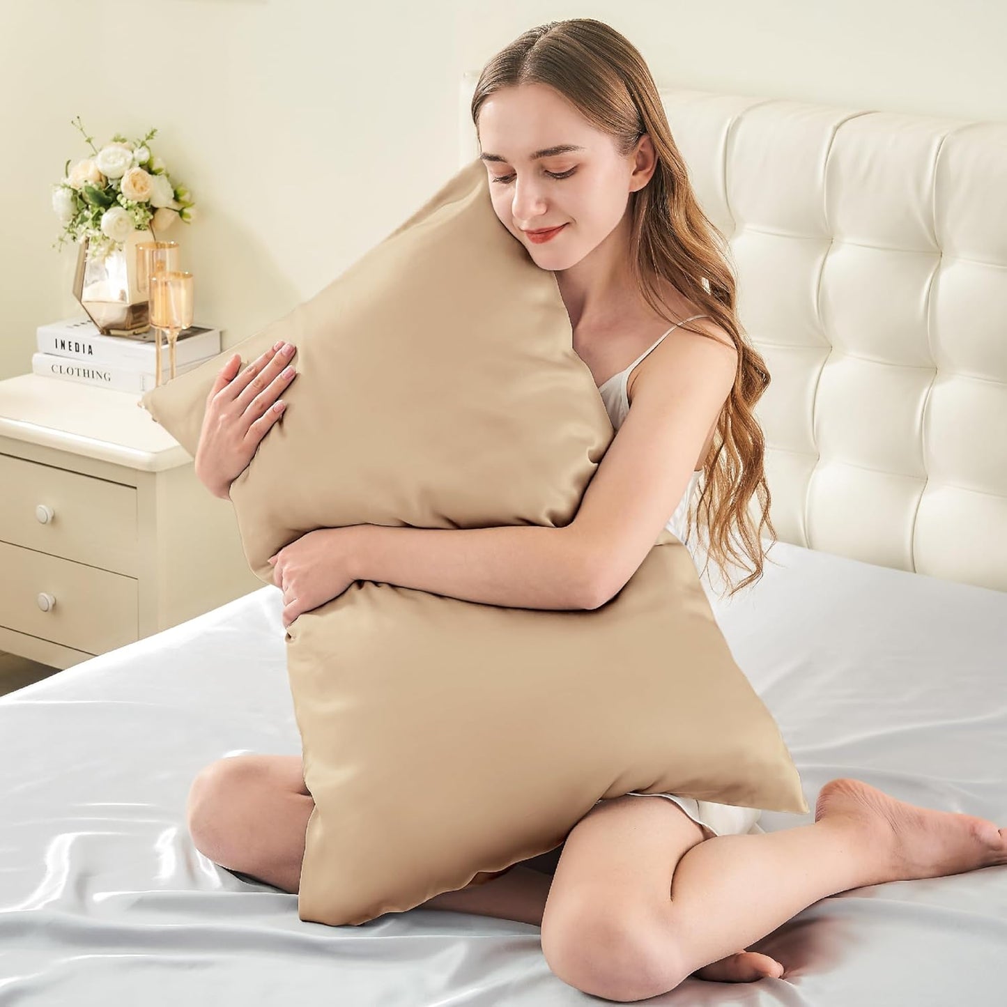 INFIIXSO Mulberry Silk Pillowcase for Hair and Skin, Silk Pillow Cases Queen Size with Hidden Zipper 20x30 Inches, Super Smooth and Soft Cooling Pillow Cases for Hot Sleepers(Champagne, 1 Pack)