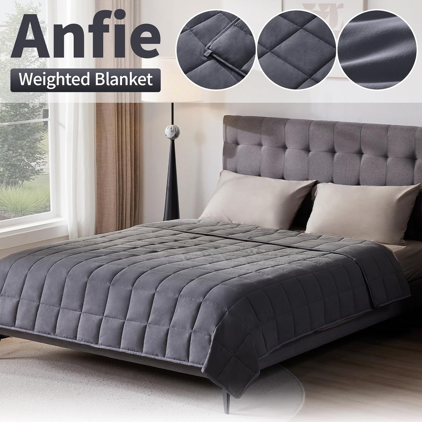 Weighted Blanket Queen Size (60"x80" 15lbs),Ultra Soft and Cozy Cooling Weighted Blanket Queen Size for Adult,Heavy Blanket with Machine Washable Soft Blanket, Dark Grey