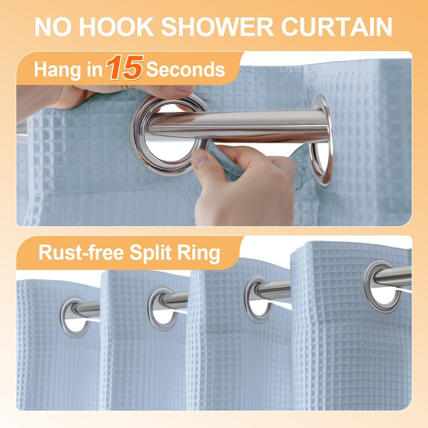 River Dream Cotton Blend Shower Curtain with Snap in Liner, Light Blue No Hook Shower Curtains for Bathroom, Hotel Grade, Water Repellent, 71" W x74 L