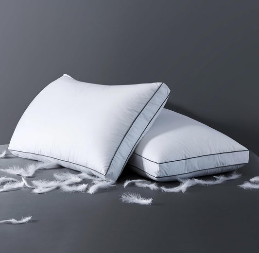 ELNIDO QUEEN Goose Feather Down Pillows Queen Size Set of 2，Luxury Hotel Collection Bed Pillows for Sleeping， Down Surrounded Pillows 2 Pack, Soft ＆ Fluffy for Side, Back Sleepers 20x30 in