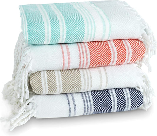 4 Pack Cotton Turkish Beach Towel Lightweight Thin Travel Vacation Essentials Oversized XL Towels Set for Pool Swim Bath Camping Cruise Accessories Absorbent Quick Dry Sand Free Bulk clearance Blanket