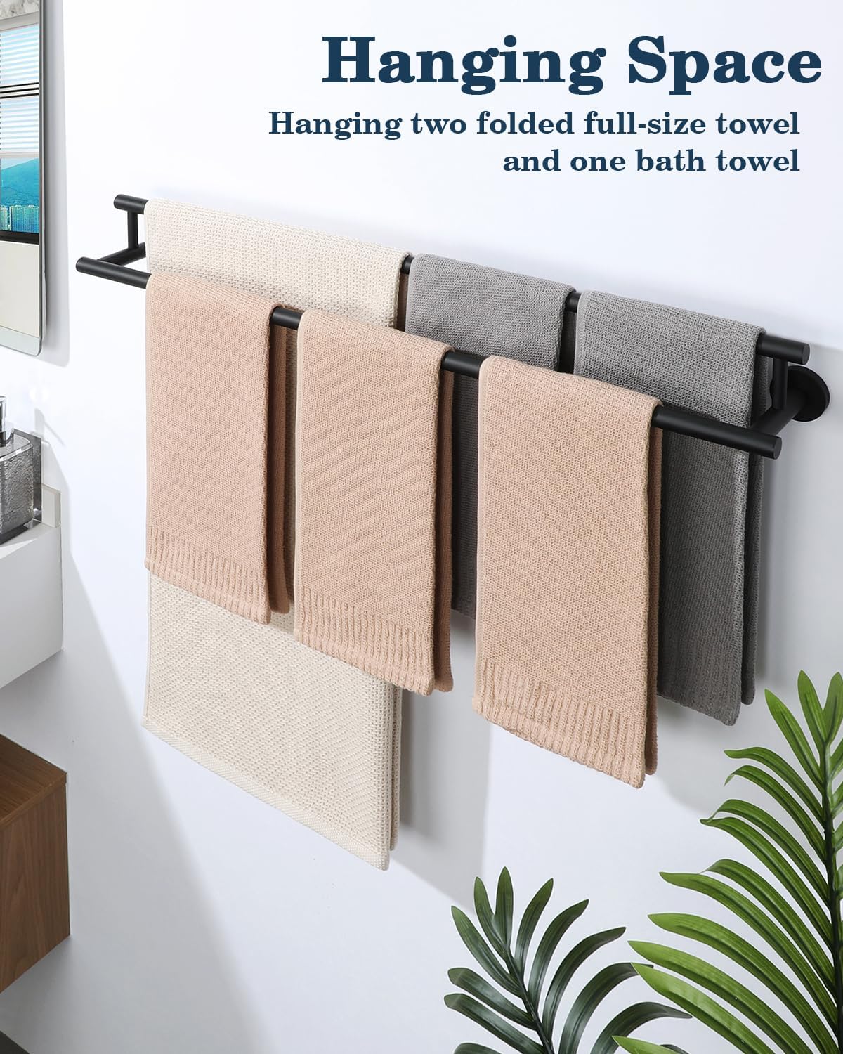 Alise Double Bath Towel Bars,28 Inch Towel Racks for Bathroom,SUS304 Stainless Steel Towel Holder,Sturdy Towel Hanger Wall Mounted,Towel Rod,Robe Towel Hooks,Matte Black Towel Rail,GYT6902-B