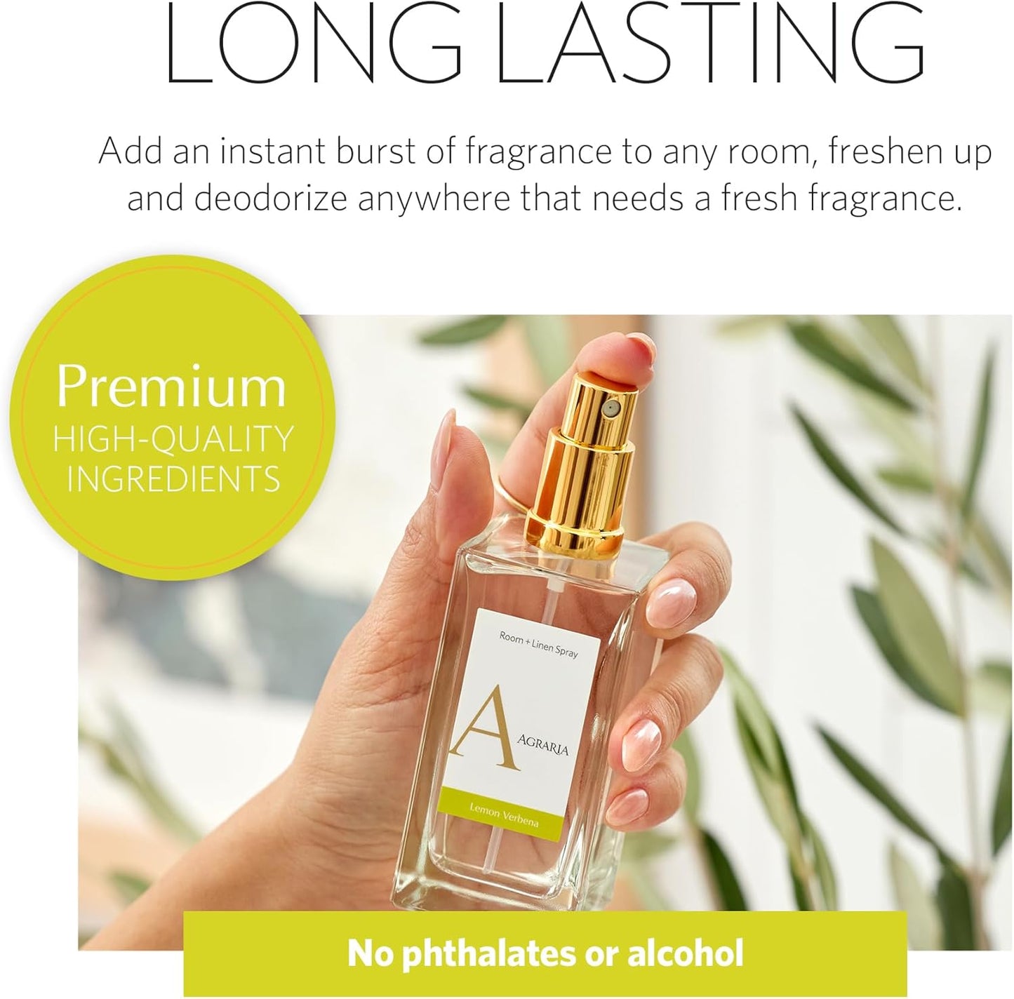 AGRARIA Room and Linen Spray, Luxury Room Fragrance for Clothes, Bed, and More, Essential Perfume Grade Oils Infused Linen Fresh Spray