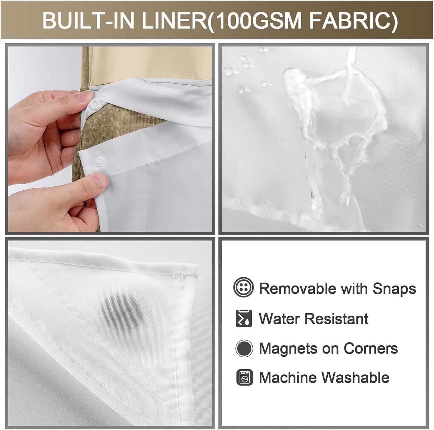 YellyHommy No Hook Shower Curtain with Snap in Liner Set Less Time Waffle Shower Curtain for Bathroom (Beige, 87" L x 72" W)