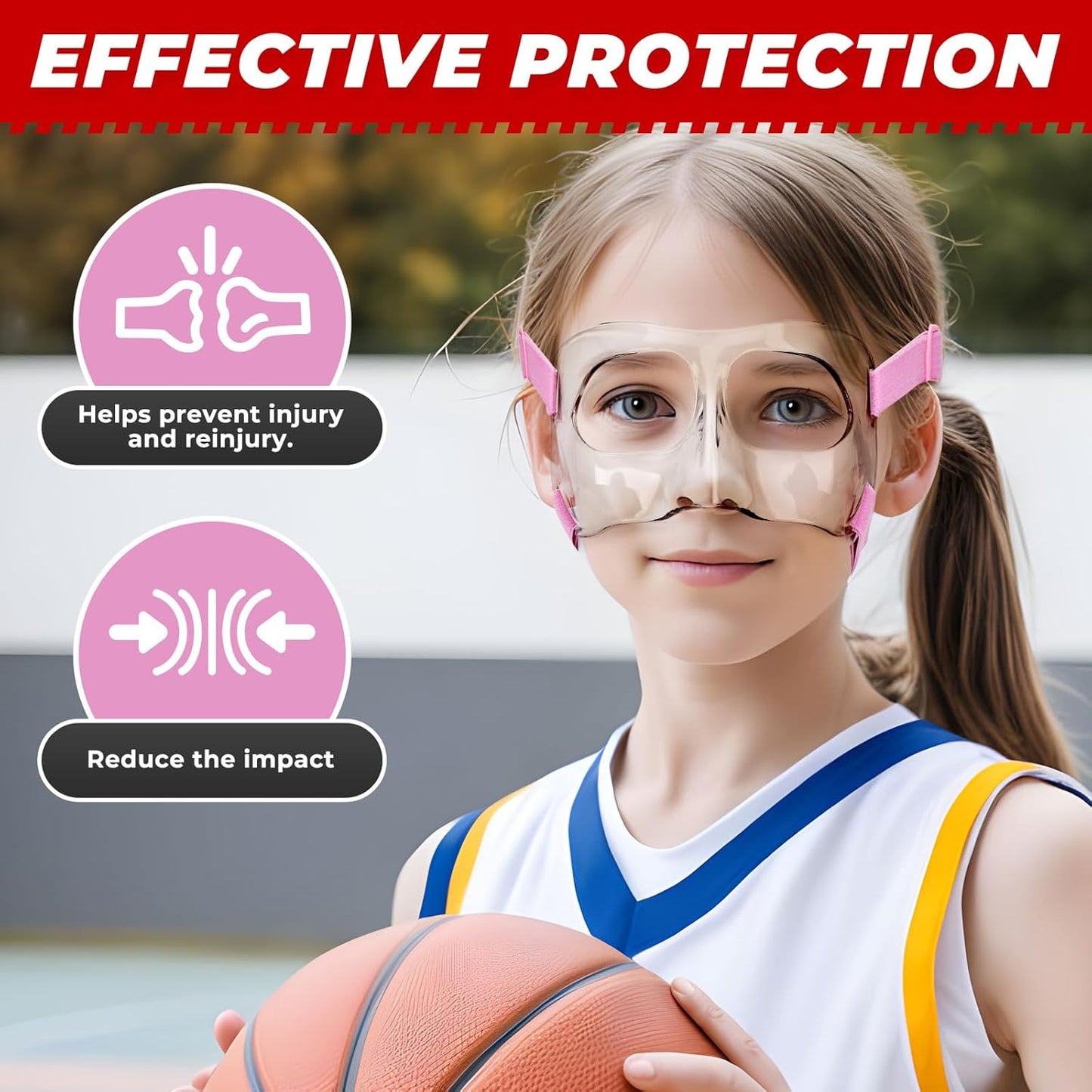 WR01B Girls Nose Guard for Broken Nose Adjustable Basketball Soccer Sports Face Mask with Padding for Youth Teens
