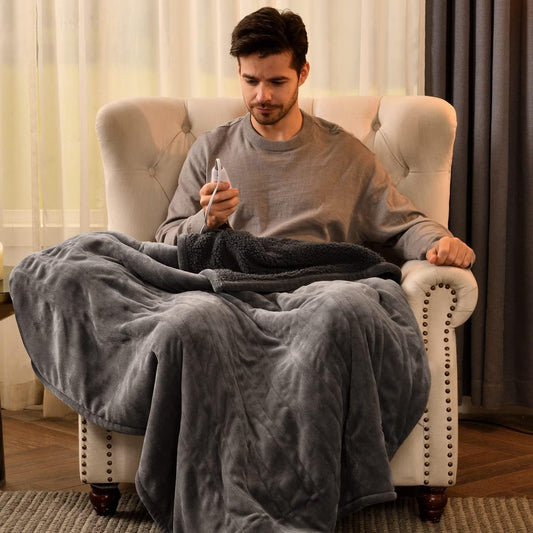 Bearhug Electric Throw Blanket 50" x 60", Reversible Velvet & Sherpa Heated Throw, 6 Heating Levels & 4H Auto Off, Over-Heat Protect, ETL Certification, Machine Washable