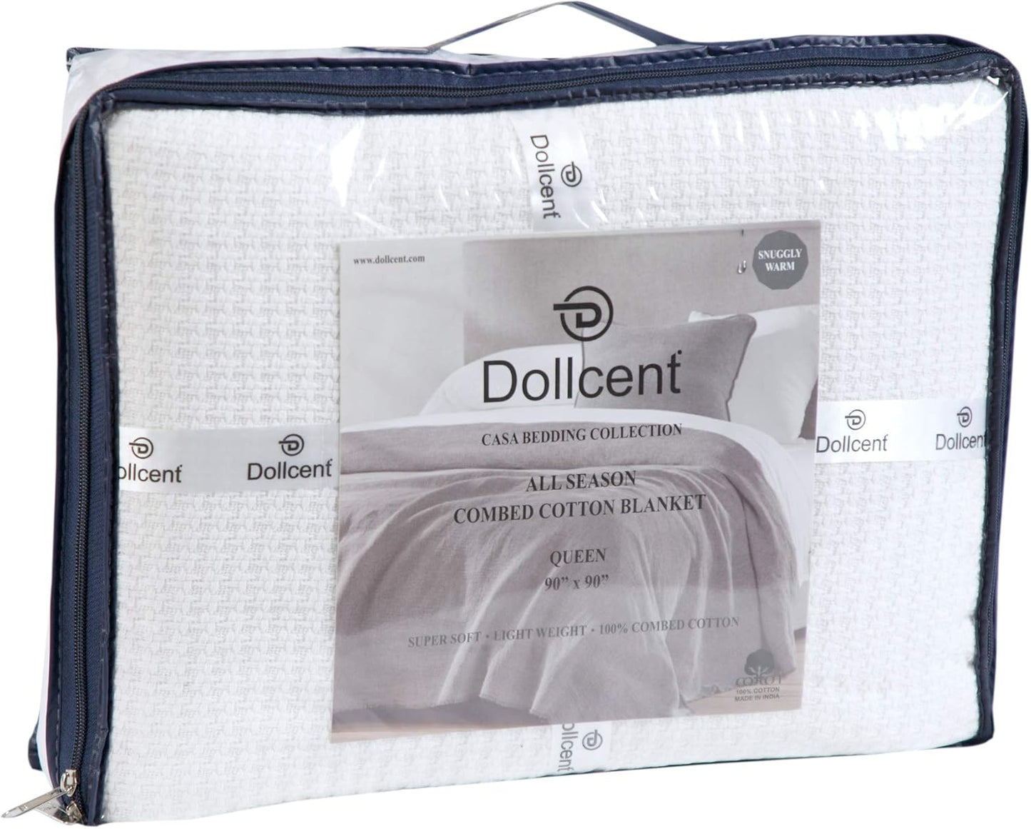 DOLLCENT 100% Cotton Queen Size Blanket for Bed, Premium Soft Combed Lightweight Blankets, Washed Breathable Cozy Bed Throw Blanket, White Queen Cotton Blankets for All Season: White (90"x90")