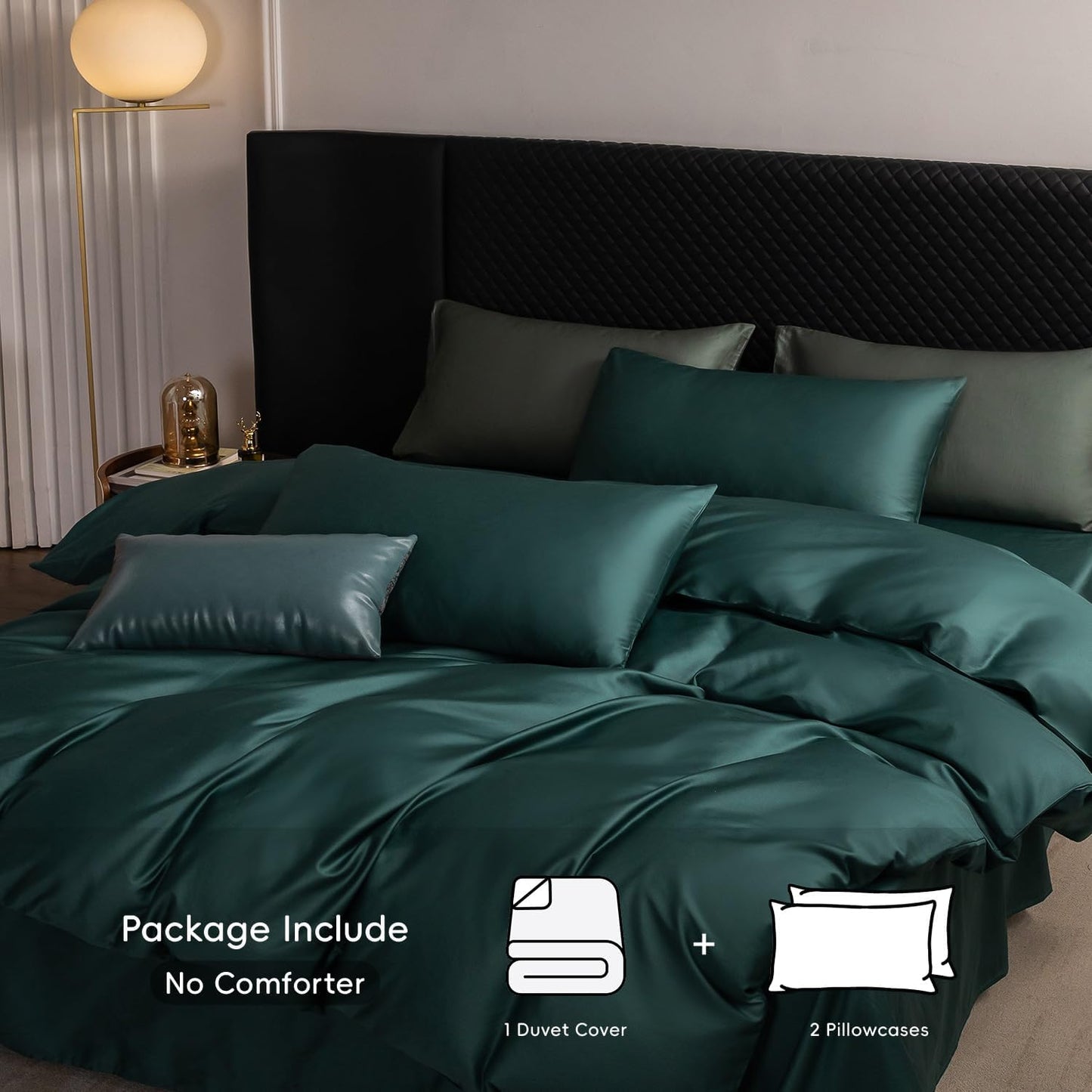 MooMee Duvet Cover Set 100% Extra Long Staple Cotton 600 Thread Count Silky Sateen Smooth Luxury Soft Breathable Durable Hotel Quality Bedding, 3 Pieces (Forest Green, Oversized Queen 98"x98")