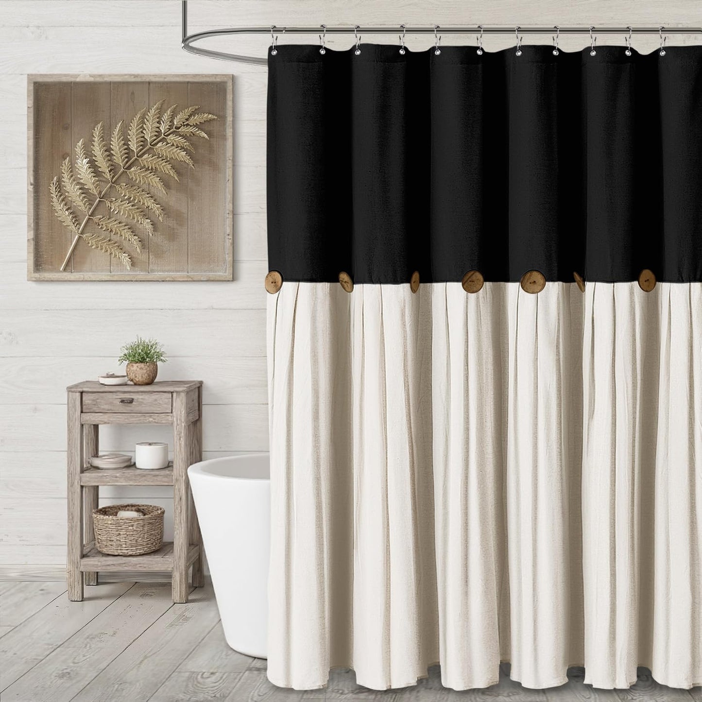 Farmhouse Shower Curtain Linen Bow Woven Fabric Country Rustic Western, Black & Cream 72" W x 72" L