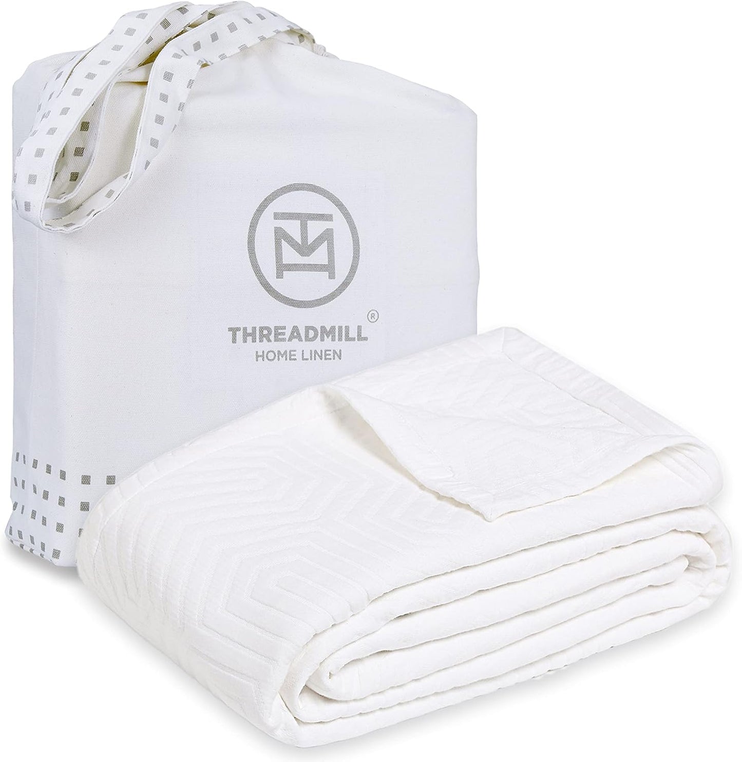 Threadmill Luxury Cotton Blankets for King Size Bed | All-Season Cozy 100% Cotton King Size Blanket | Aster Jacquard Soft & Lightweight Coverlet fits California King, 104x92 | White
