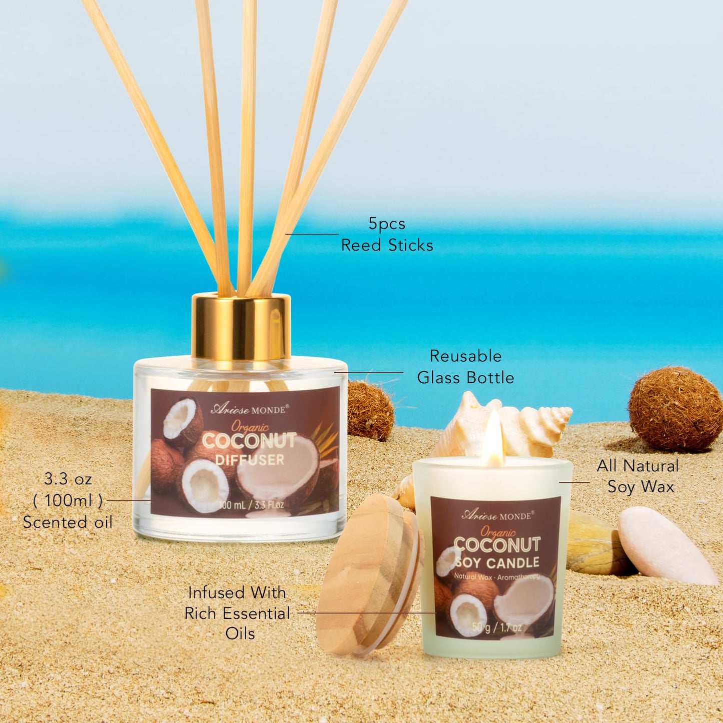 Spa Gift Basket for Women, Coconut Luxury Gift Set with Shower Gel, Bubble Bath, Hand Cream, Bath Soap, Bath Salt, Essential Oil, Luxury Bath and Body Gift Kit for Christmas