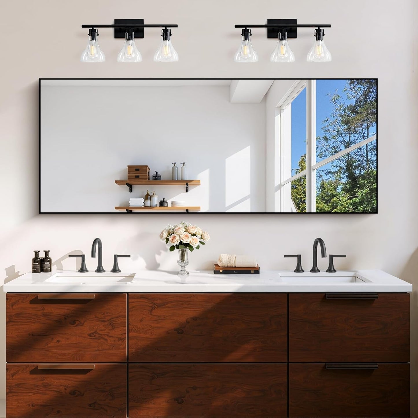 Black Bathroom Mirror for Wall, 24x60 Inch Rectangle with Metal Frame, Modern Vanity for Bathroom Living Room, Entryway Hangs Horizontal or Vertical