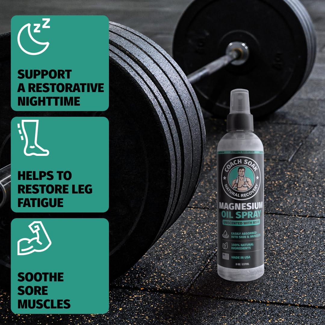 Coach Soak Eucalyptus Recovery Bath Soak & Magnesium Oil Spray with MSM - Fast-Absorbing Bath Salts with Dead Sea Minerals & Essential Oil, Plus 8oz Topical Spray for Muscles & Joints