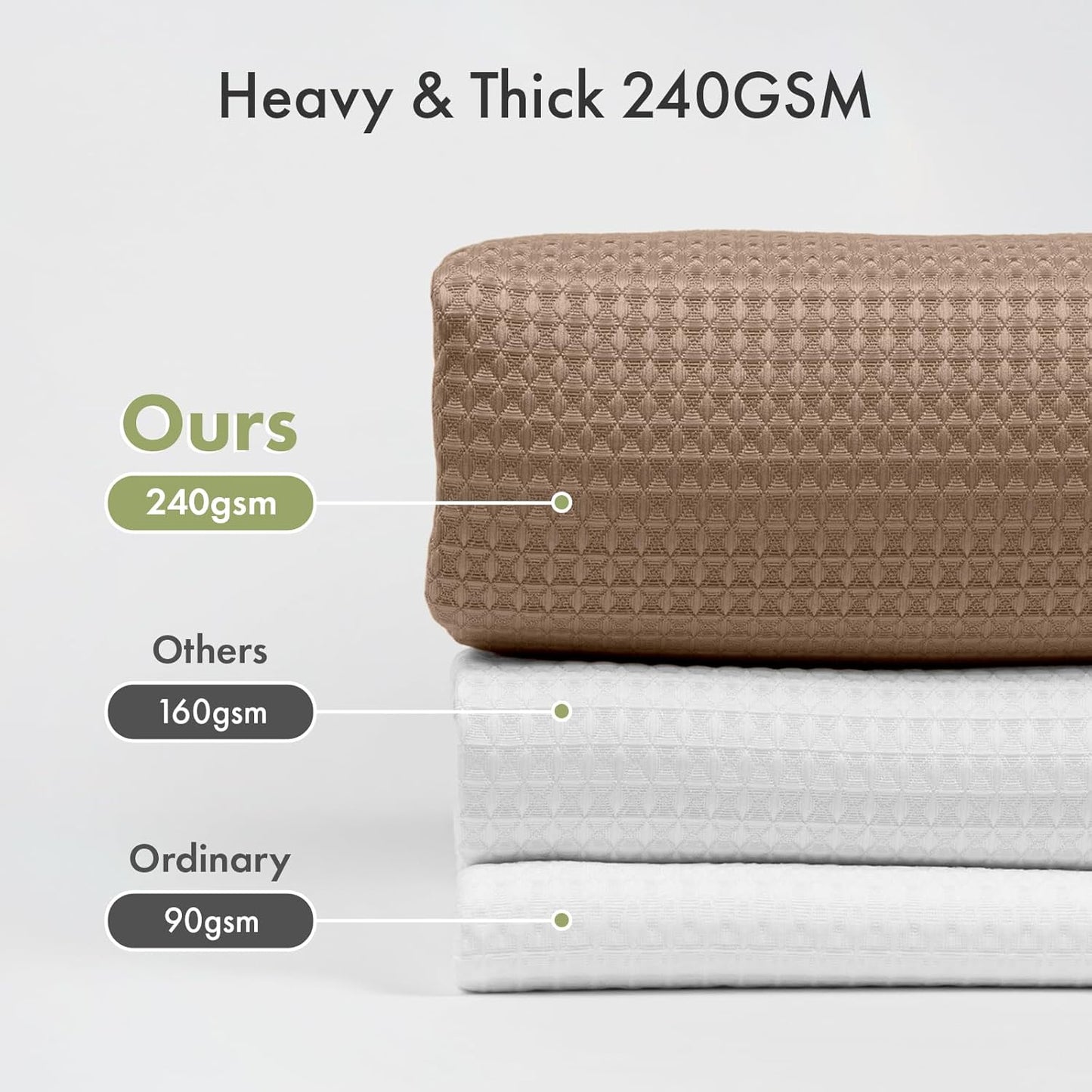 AmazerBath Taupe Shower Curtain Waffle Textured, Fabric Shower Curtain Tan Thick Heavy Duty 240GSM Hotel Quality Bathroom Shower Curtains, 72 x 72 Inches