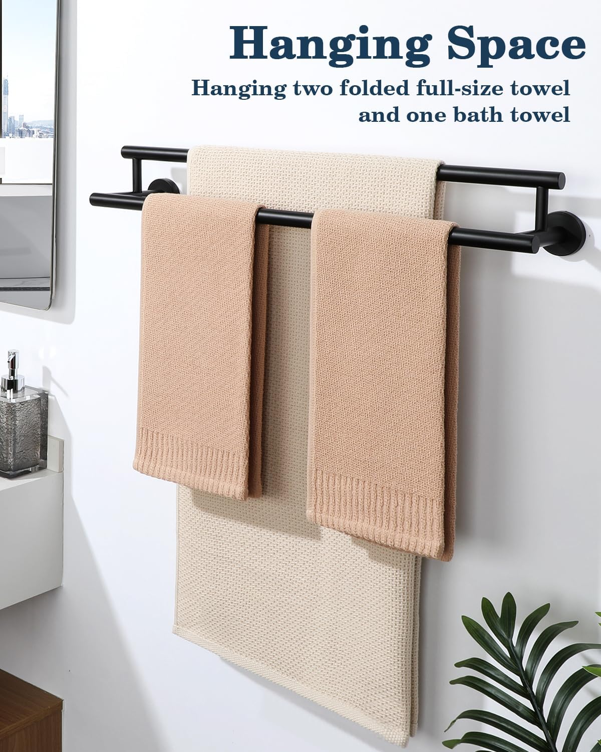 Alise Double Bath Towel Bars Towel Racks for Bathroom Lavatory,Wall Mount Towel Holder SUS304 Stainless Steel Towel Hanger Rail 20 Inch,GYT6902-500-B Matte Black