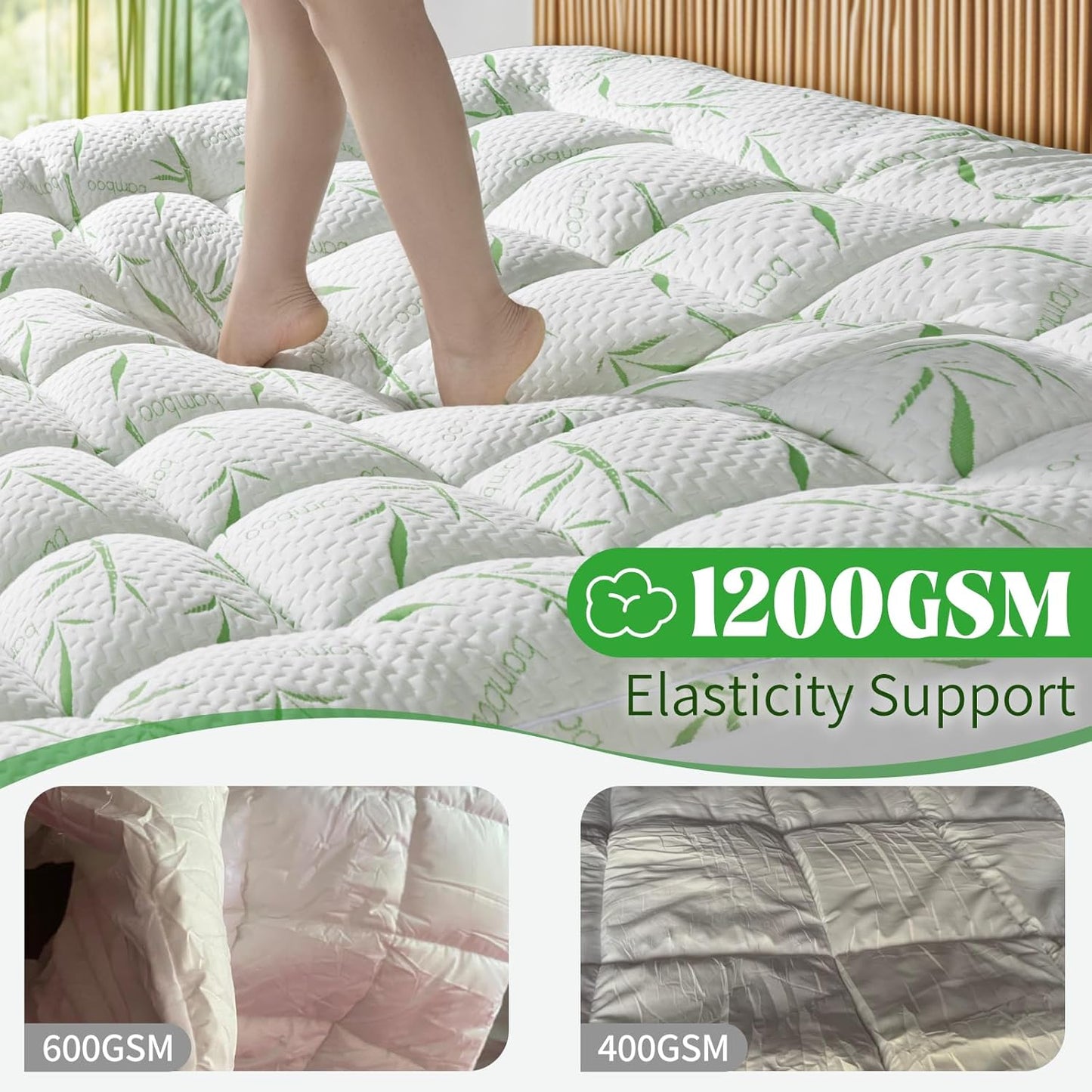 Mattress Topper Super Queen Size,Viscose Made from Bamboo Pillow Top Mattress Topper,1200 GSM Cooling Mattress Pad,2In Extra Thick Pillow Top for Back Pain with 8"-18" Deep Pocket(60"x75")