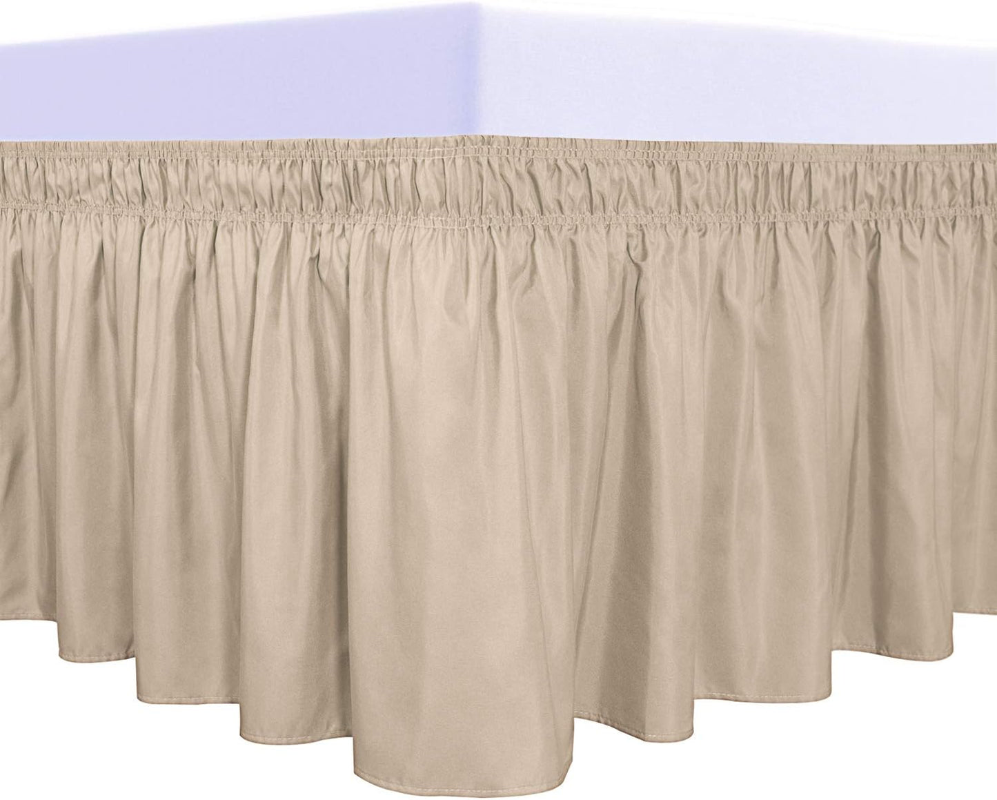 PureFit Wrap Around Ruffled Bed Skirt with Adjustable Elastic Belt - 22 Inch Drop Easy to Put On, Wrinkle Free Bedskirt Dust Ruffles, Bed Frame Cover for Queen, King and C-King Size Beds, Beige