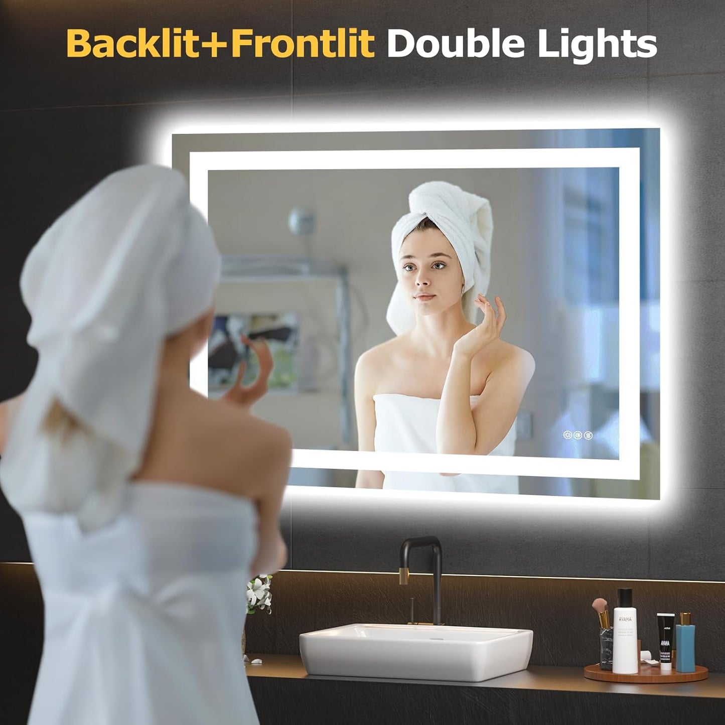 40X30 LED Bathroom Mirror with Lights, Anti-Fog, Dimmable, Backlit + Front Lit, Smart Bathroom Vanity Mirror, Memory Function, Shatterproof, Tempered Glass (Horizontal/Vertical)