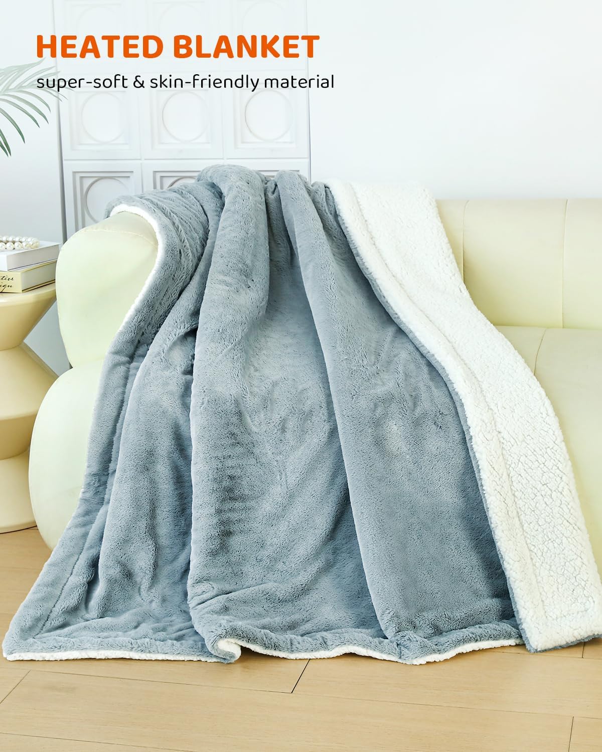 Heated Blanket Throw Size, Electric Throw Blanket, Heated Throw Blanket Electric Faux Fur Heating Blanket with 9 Heating Levels & 1-9 Hours Auto Off, Fast Heat & Overheat Protection, 50" x 60", Gray