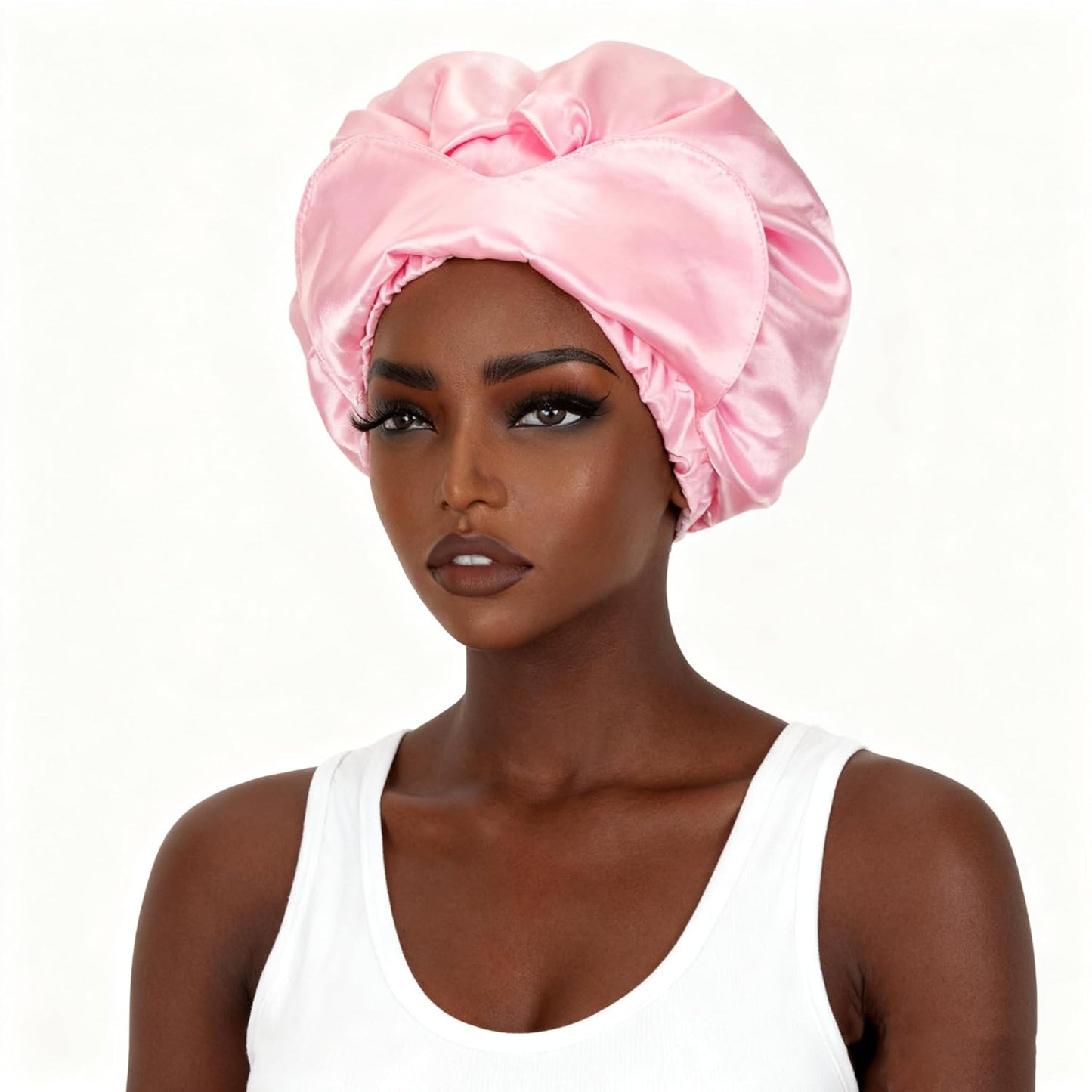 Pink Satin Bonnet Silk Hair Bonnet for sleeping Adjustable Silk Bonnet Double Layer Satin Lined Hair Bonnet with Soft Elastic Band for Women Hats