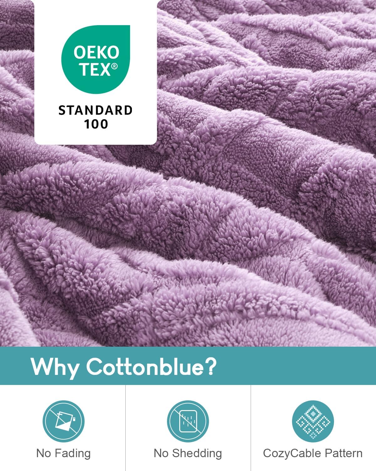Cottonblue Jacquard Weighted Blanket 15 lbs for Adults Queen Twin Full Size, Fuzzy Sherpa Fleece Weighted Throw Blankets 60x80 in for Relax & Sleep, Cozy Heavy Bed Blankets with Cemaric Beads, Purple