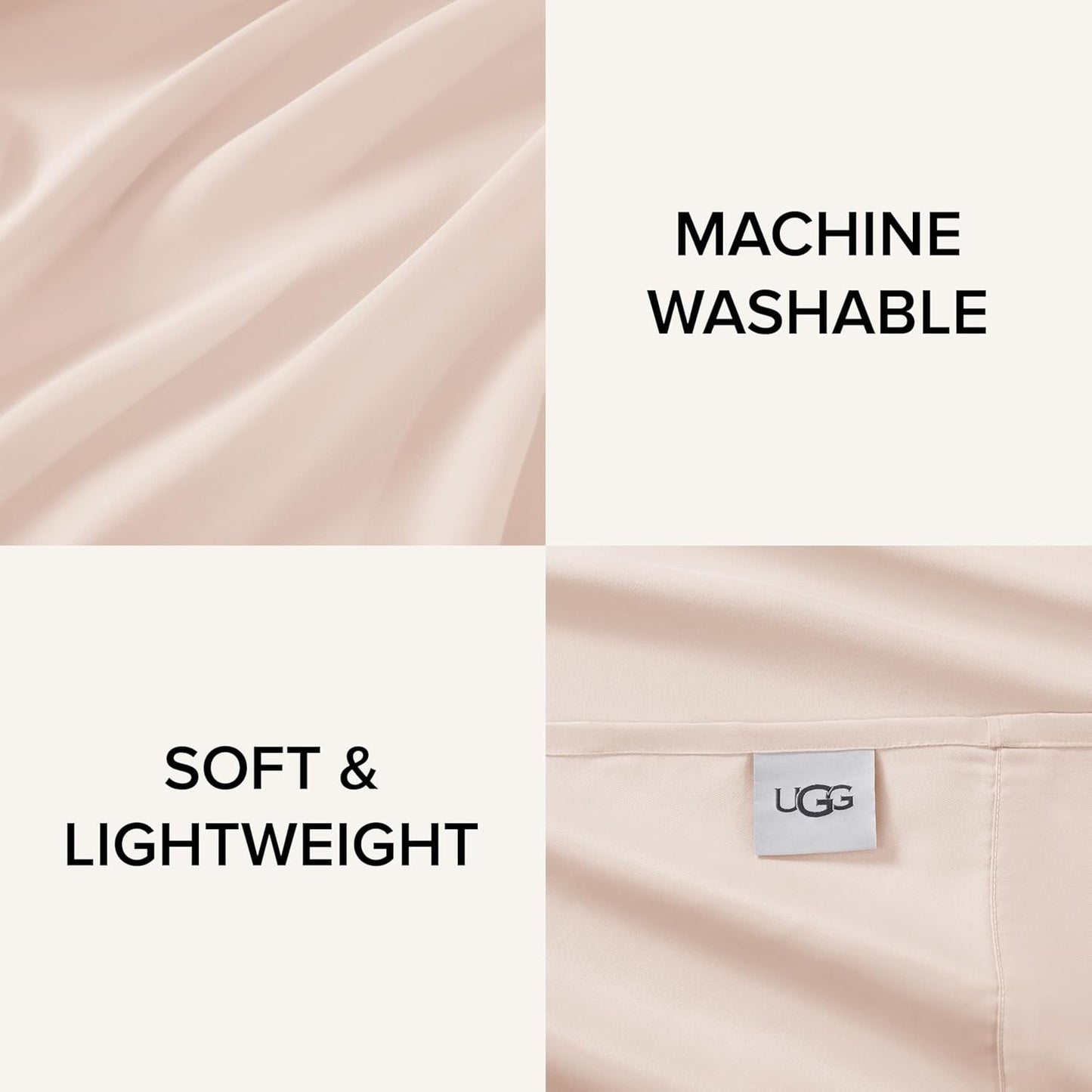 UGG Split King Sheet Set 5-Piece Luxury Cooling Sheets Deep Pockets Premium Bedding with 2 Shams Hypoallergenic Machine Washable Soft Lightweight Set for Adjustable Bed, Split King, Shell Pink (Hedi)