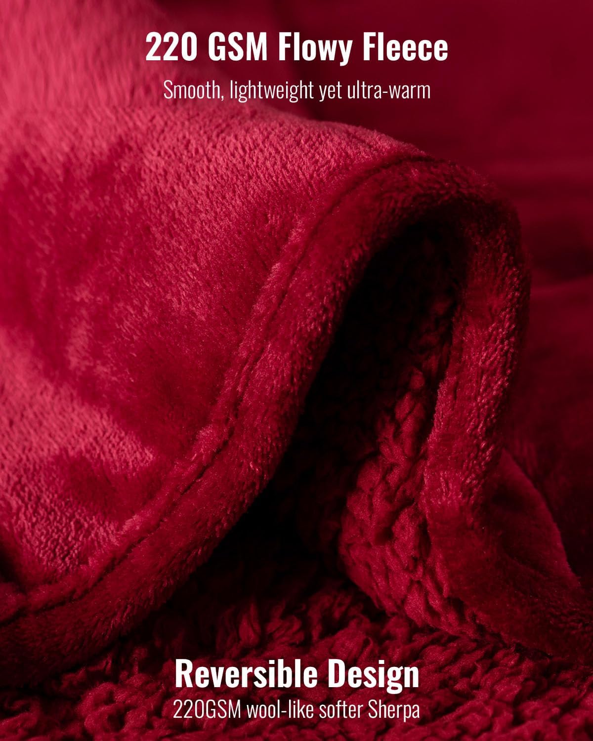 Uttermara Sherpa Fleece Weighted Blanket 15 lbs for Adult, Unicolor Ultra-Soft Fleece and Sherpa, Dual Sided Cozy Plush Blanket for Sofa Bed, 48 x 72 inches, Red