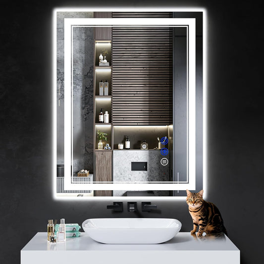 40"x30" LED Bathroom Mirror with Anti-Fog, Stepless Dimmable Lights, 3 Color Modes, Shatter-Proof Tempered Glass, Memory Function & Waterproof Design