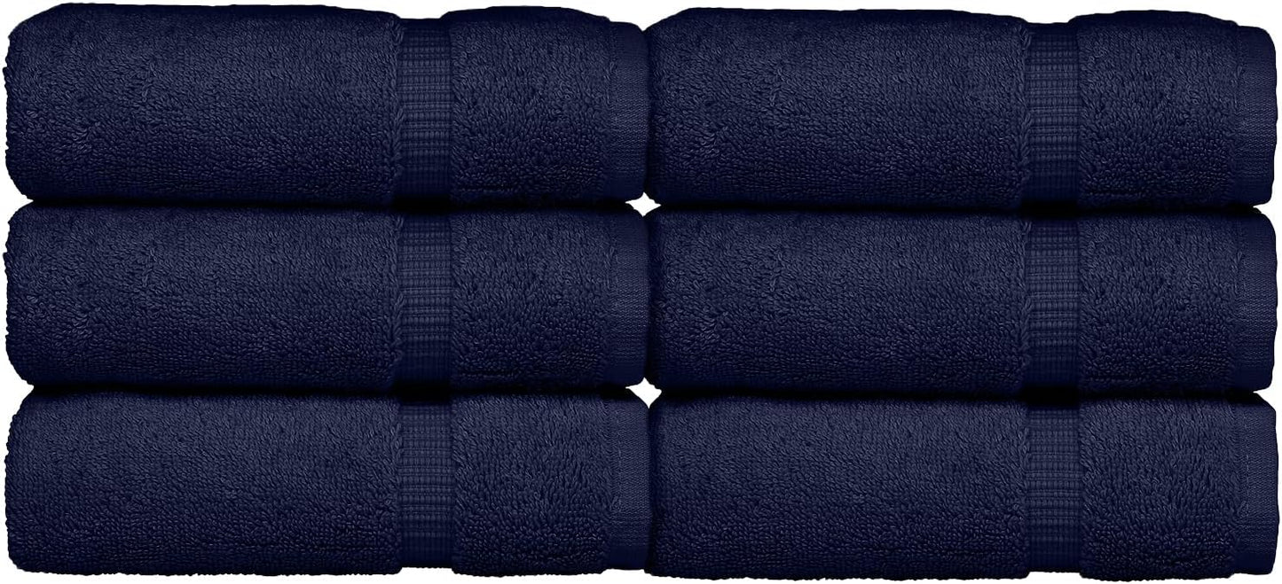 Luxury Hotel & Spa Towel Turkish Cotton Washcloths - Navy - Dobby Border - Set of 6