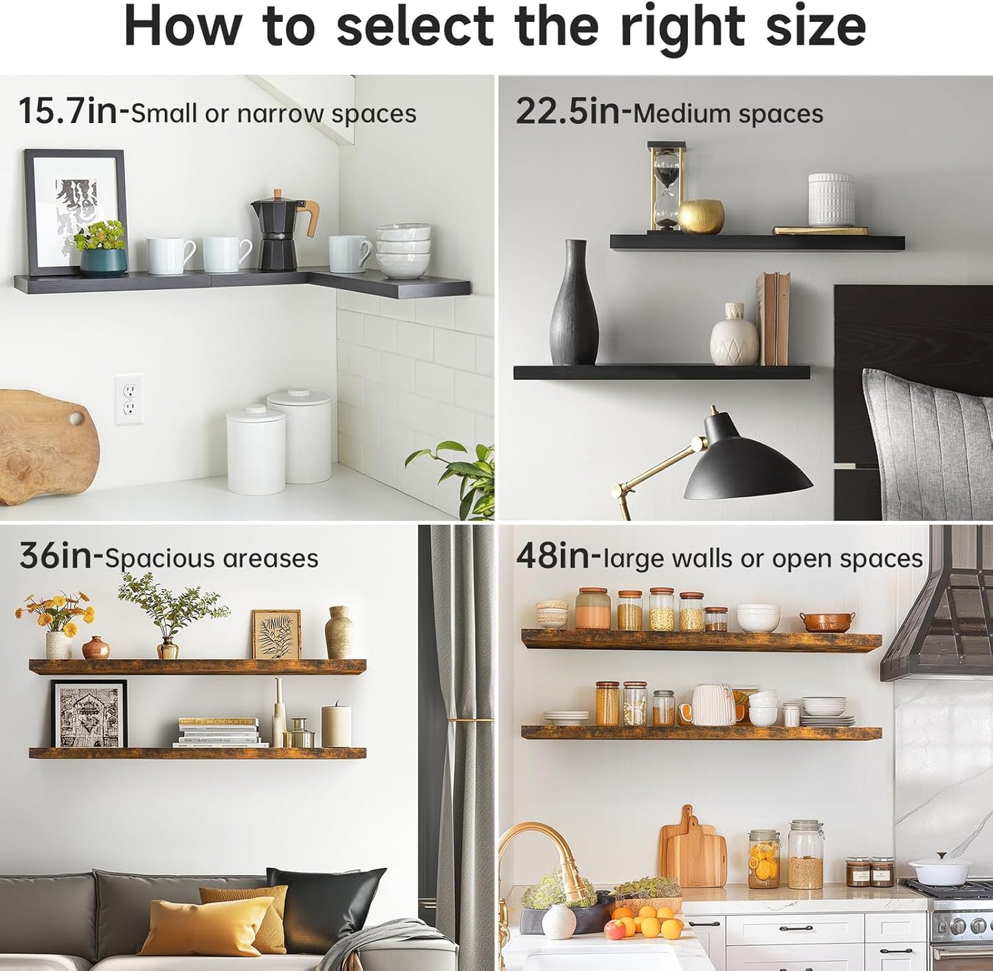 BAYKA Floating Shelves 22.5 inches, Wall Mounted Shelves Rustic Wood for Bathroom, Bedroom, Living Room, Floating Shelves for Books/Storage/Decor with 22lbs Capacity(Satin Black,Set of 3)