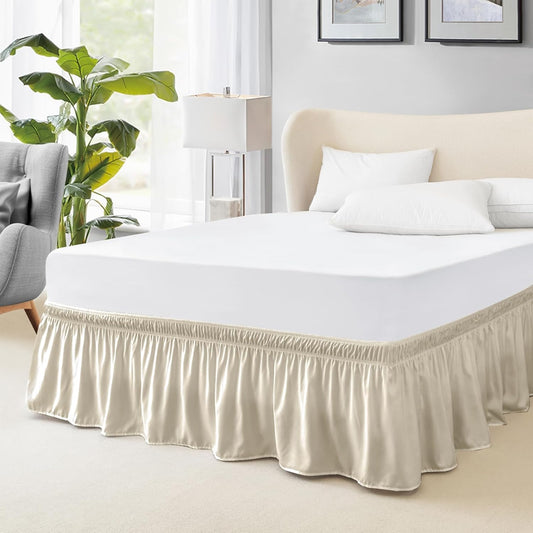 FreshCulture Twin Bed Skirt, Elastic Wrap Around Bed Skirt Twin Size, Bed Skirts for Adjustable Bed, Easy Fit with 18 Inch Drop Length, Hotel Quality Dust Ruffle for Twin Bed (Cream)