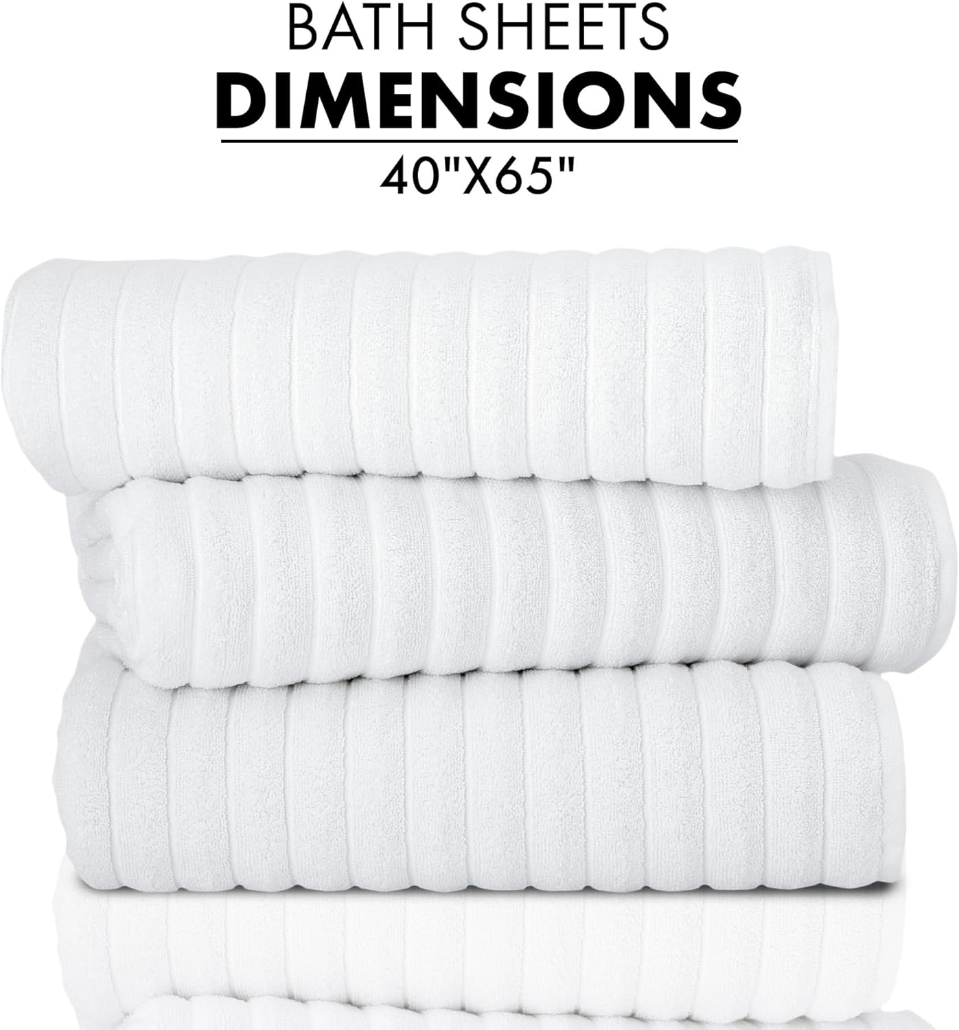 Classic Turkish Towels CTT - Luxury 3 Piece Jumbo Bath Sheets, 100% Turkish Cotton, Absorbent & Ultra Comfy Bath Towel Sheets for Hotels & Spa | 40"x65" (White)