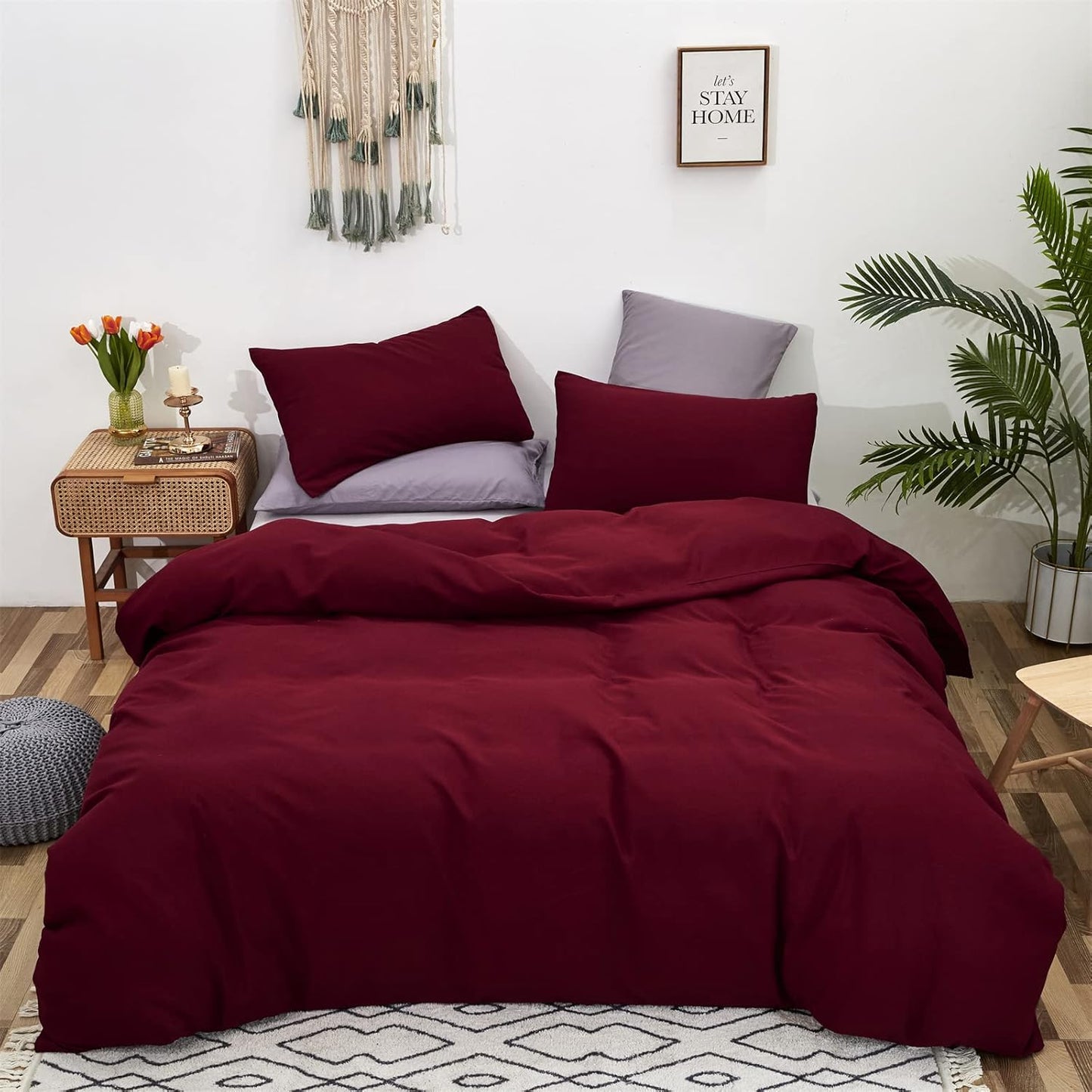 Cottonight Burgundy Comforter Queen Women Girls Wine Red Bedding Comforter Set Claret Dark Red Comforter Soft Breathable Claret Blanket Quilt Durable Comforter Set Queen Bed