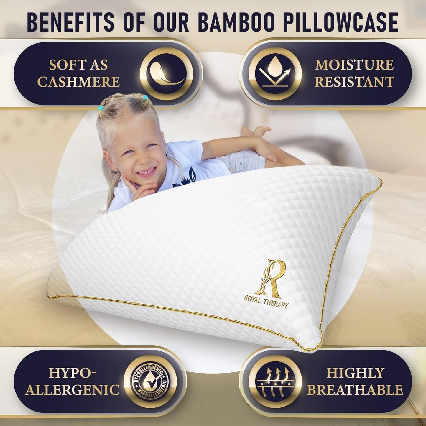 Royal Therapy 4-Pack Queen Memory Foam Pillow, Adjustable Shredded Pillow for Neck & Shoulder Pain Relief, Support for Back, Stomach, Side Sleepers